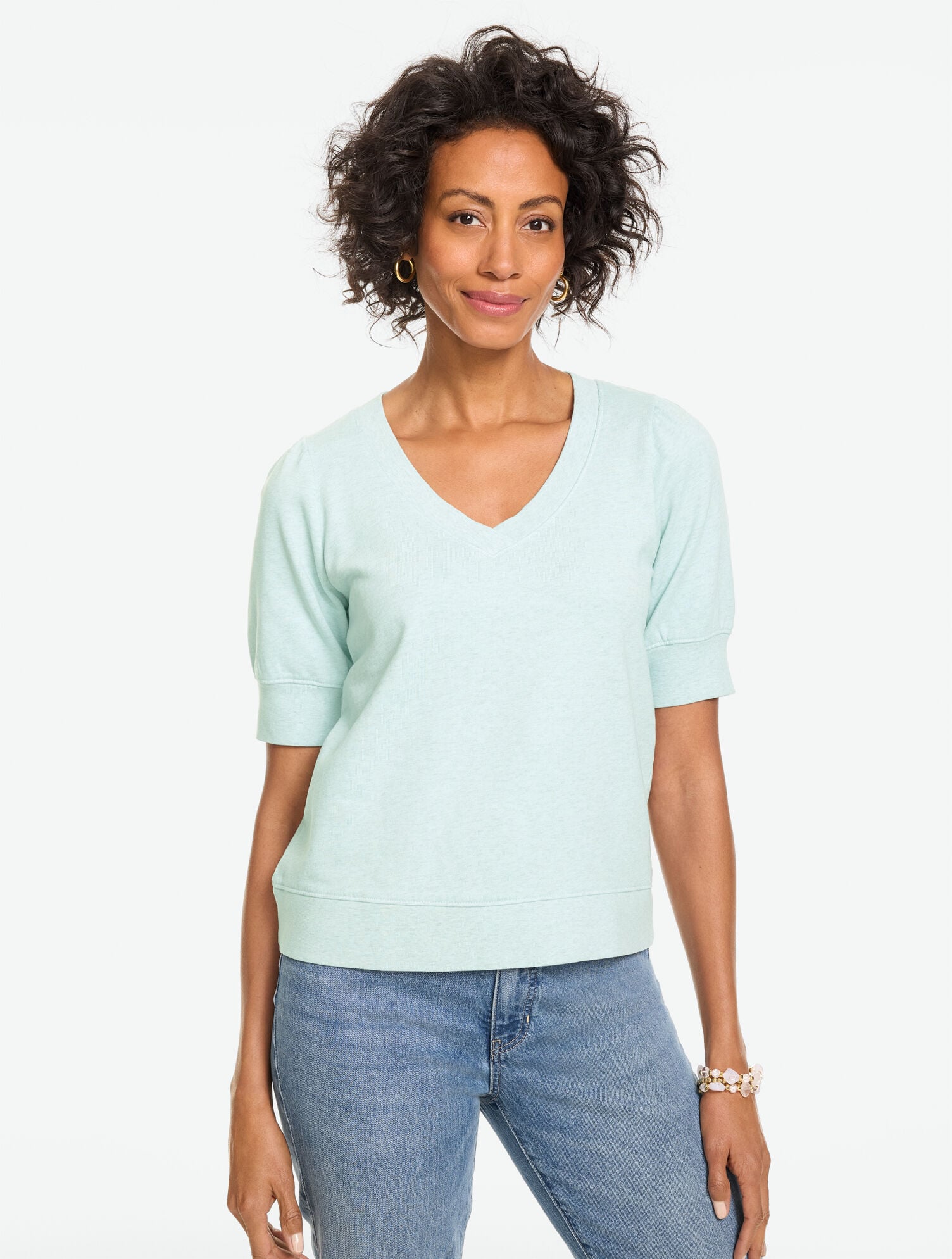 Short Sleeve V-Neck Sweatshirt