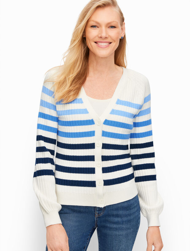 V-Neck Cardigan - Breton Stripe