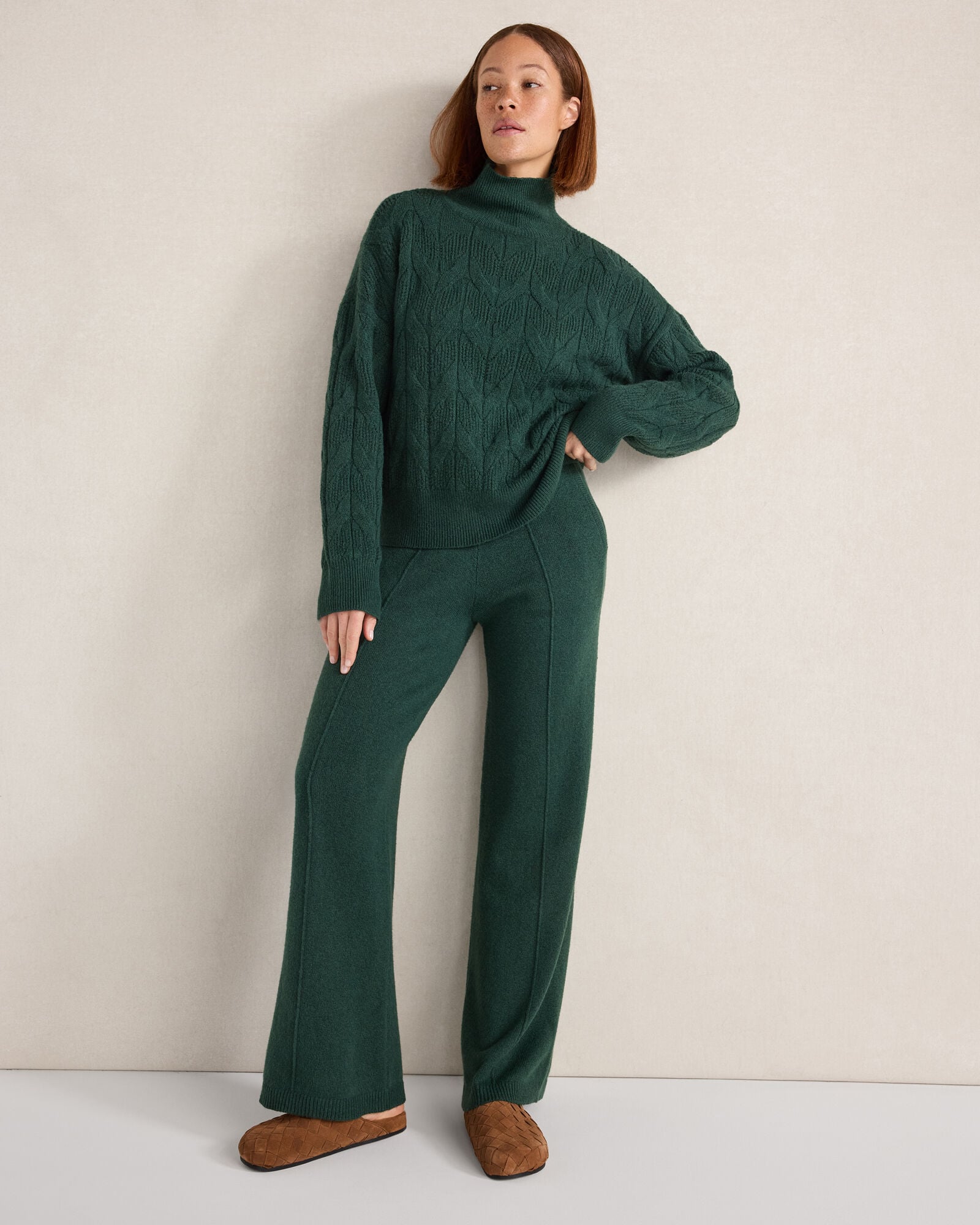 Organic Cotton Blend Pintuck Wide Leg Pants