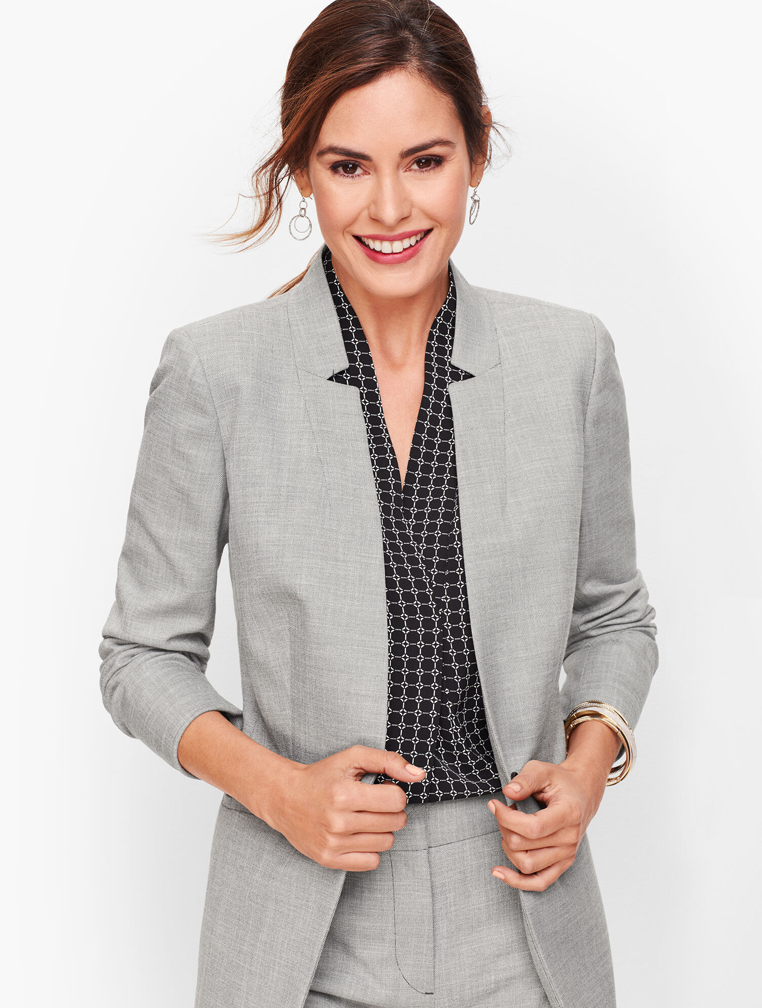 Tailored Sharkskin One Button Blazer