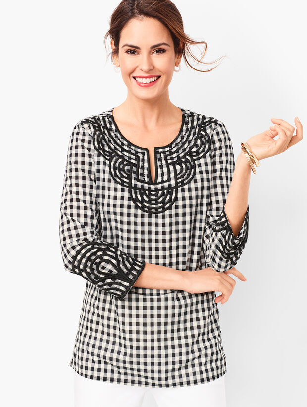 Embroidered Gingham Popover