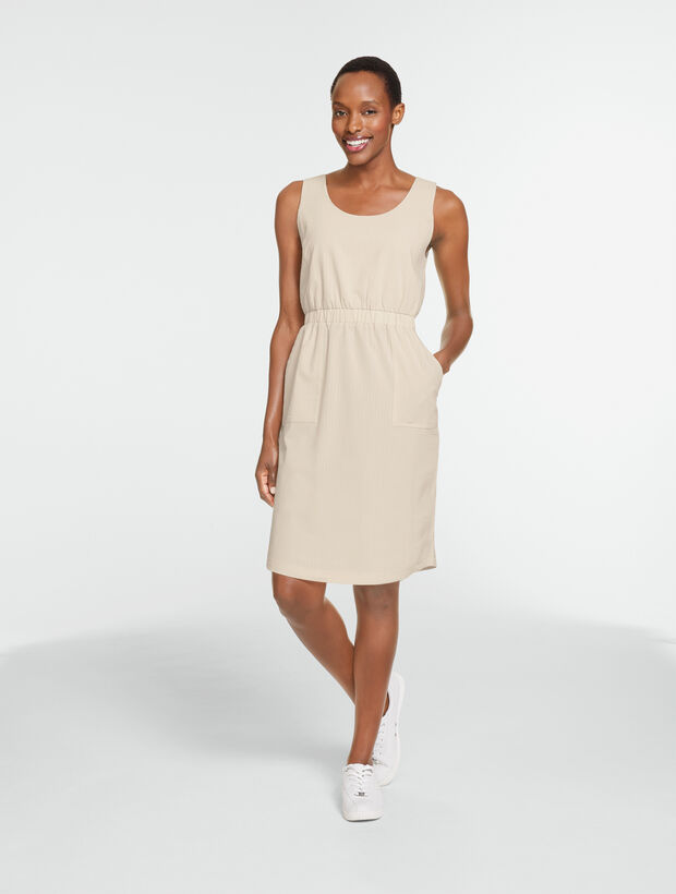 Lightweight Woven Stretch Sleeveless Seersucker Dress