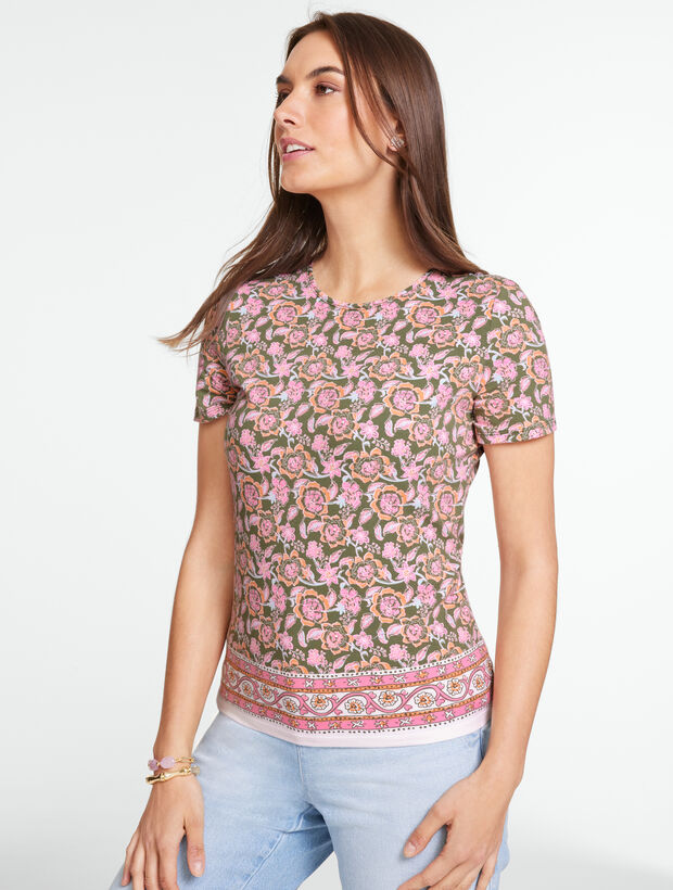 Pima Short Sleeve Crewneck Tee - Floral Vines