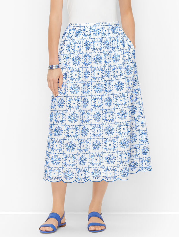 Geo Eyelet Midi Skirt