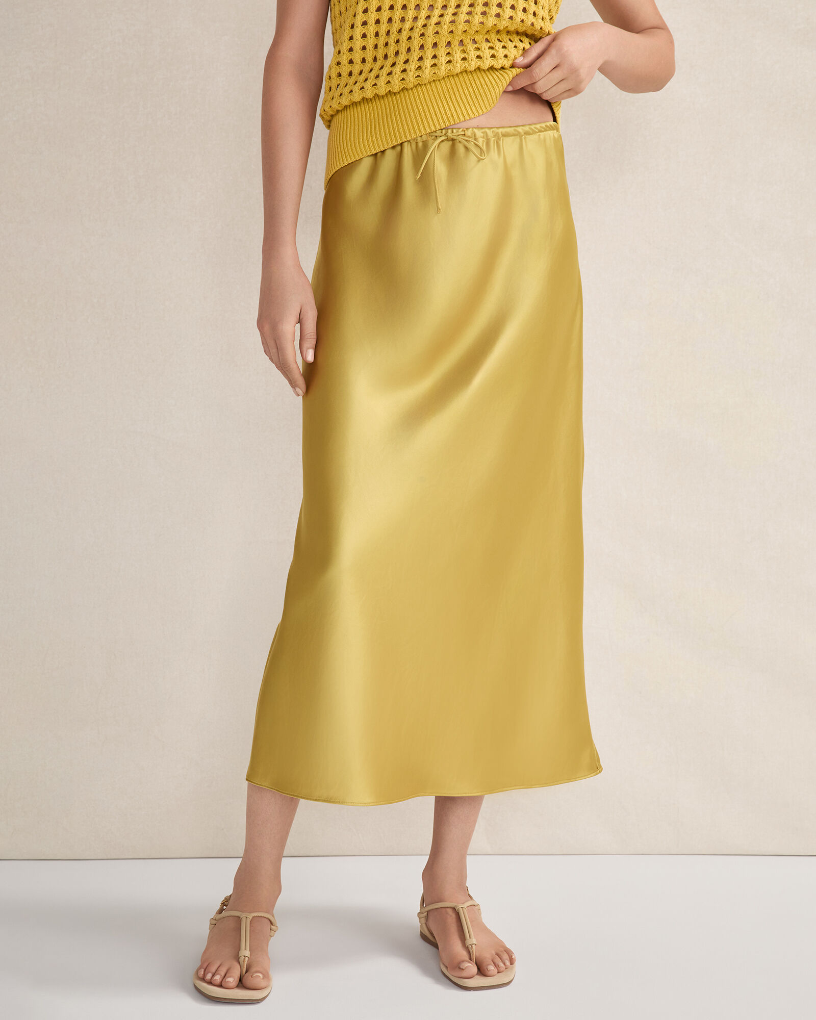 Flowy Drawstring Midi Skirt - image 1