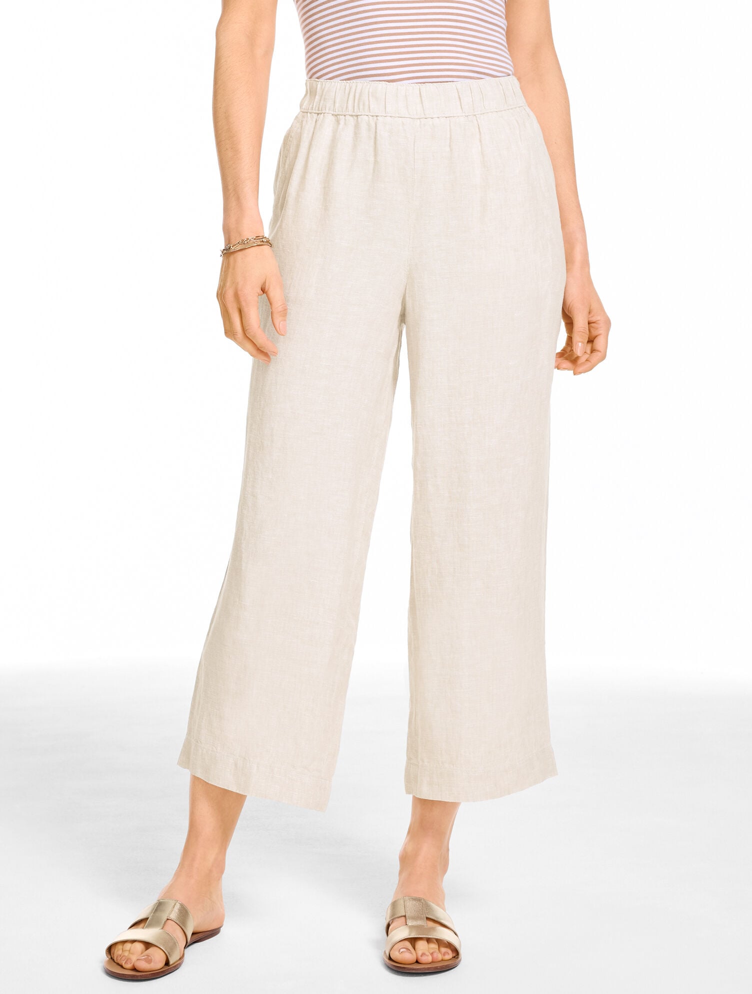 Washed Linen Wide Crop Pull-On Pants - Cross Dye