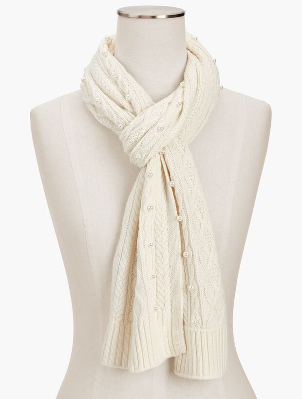 Embellished Cable-Knit Scarf 