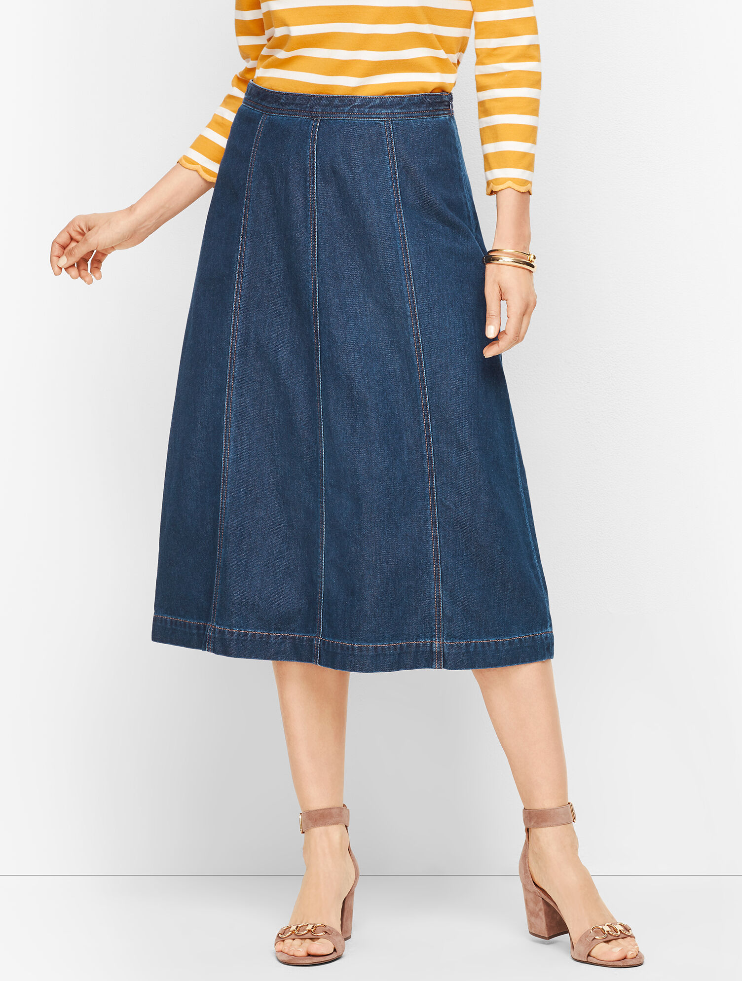 Denim A-Line Midi Skirt