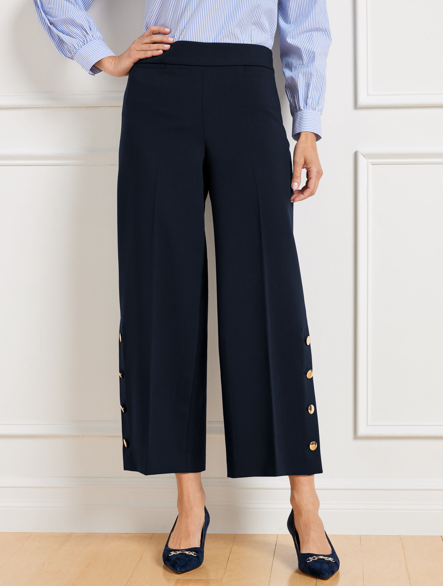 Button Hem Wide Crop Pants | Talbots