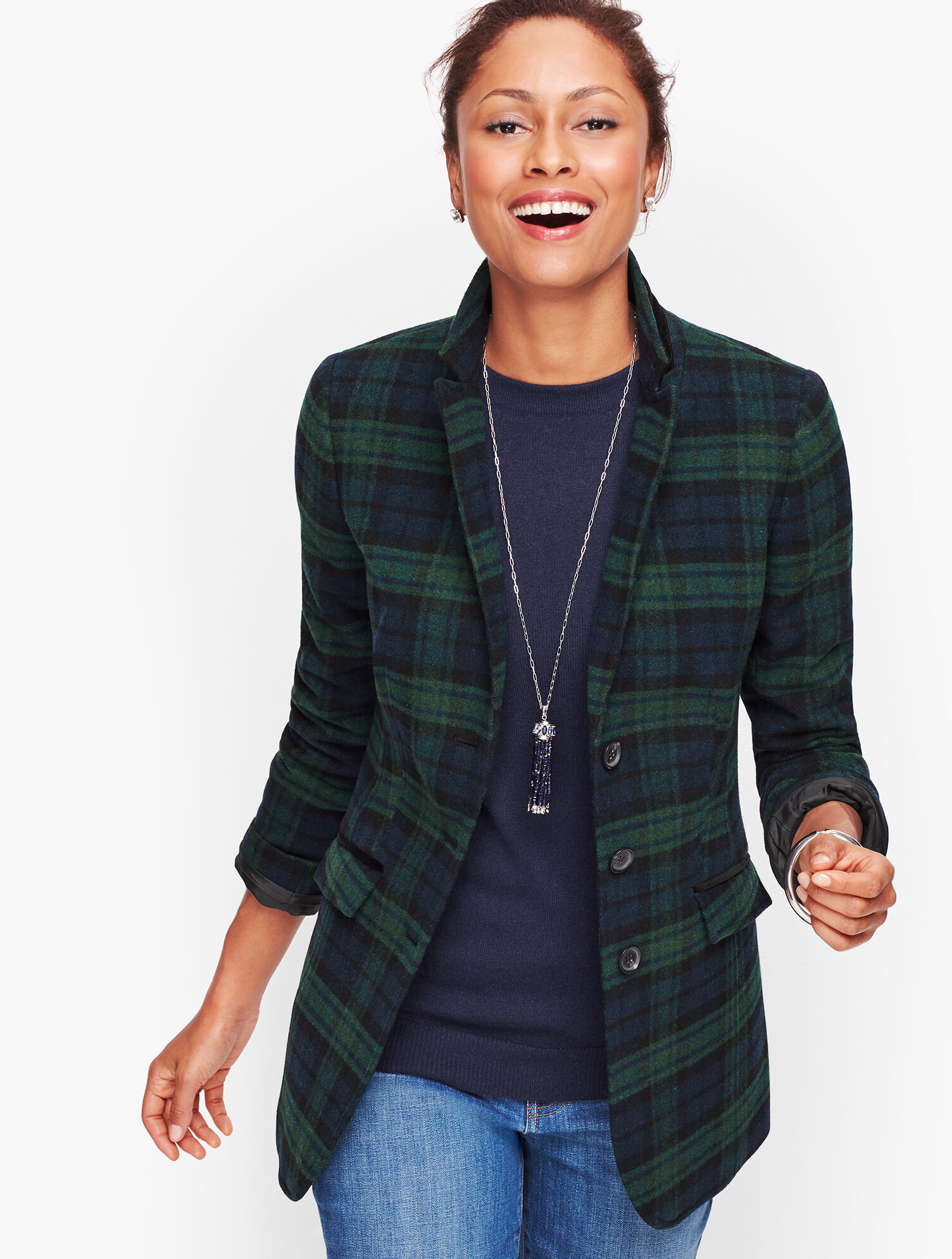 Black Watch Plaid Long Blazer
