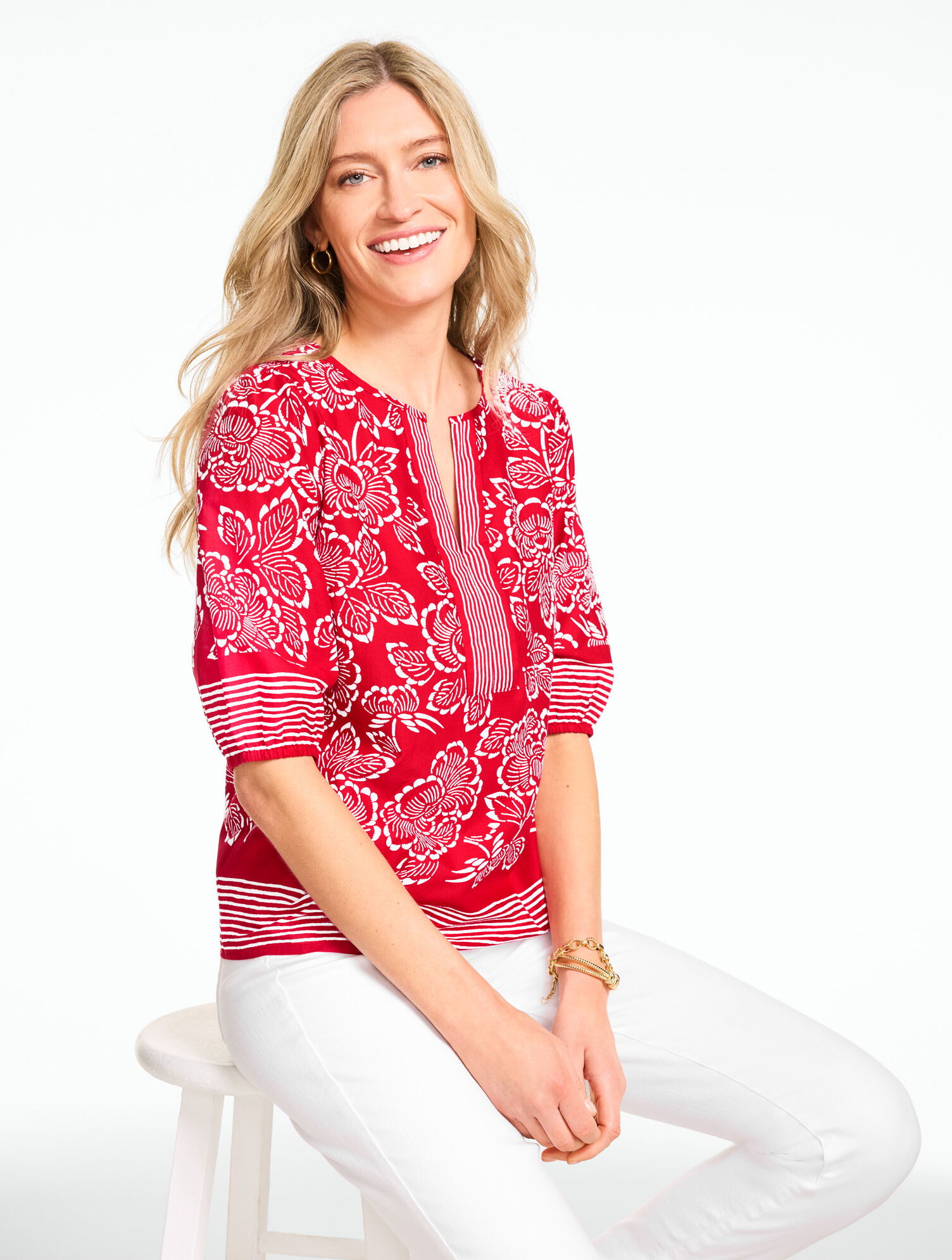 Capri Rose Elbow Sleeve Top