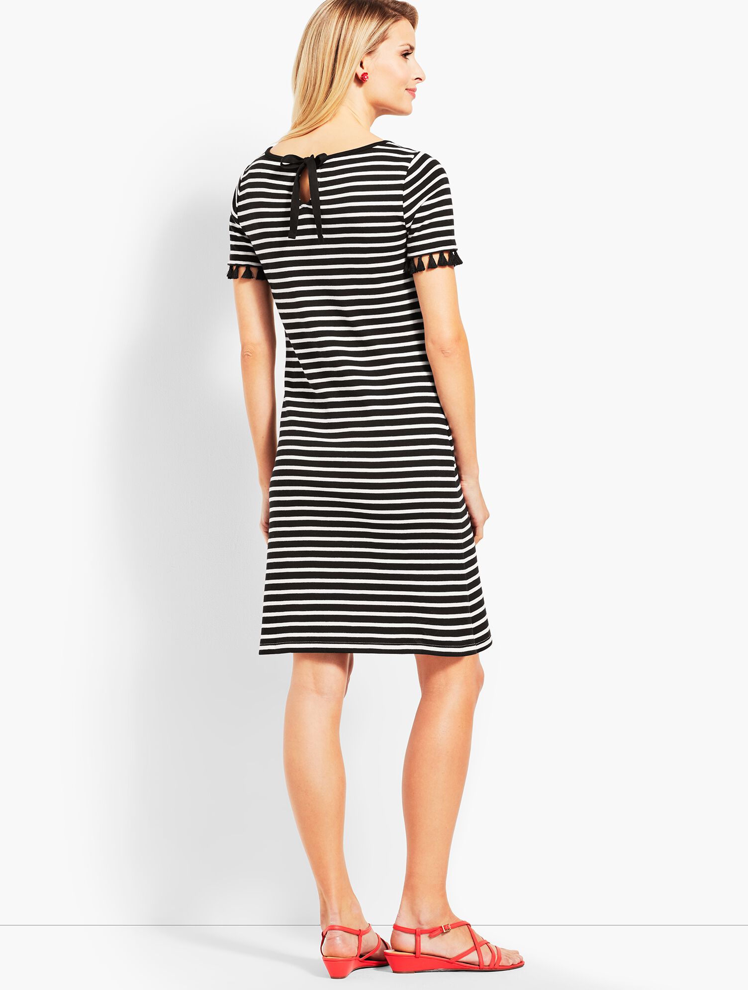 Tassel Trim Striped Shift Dress