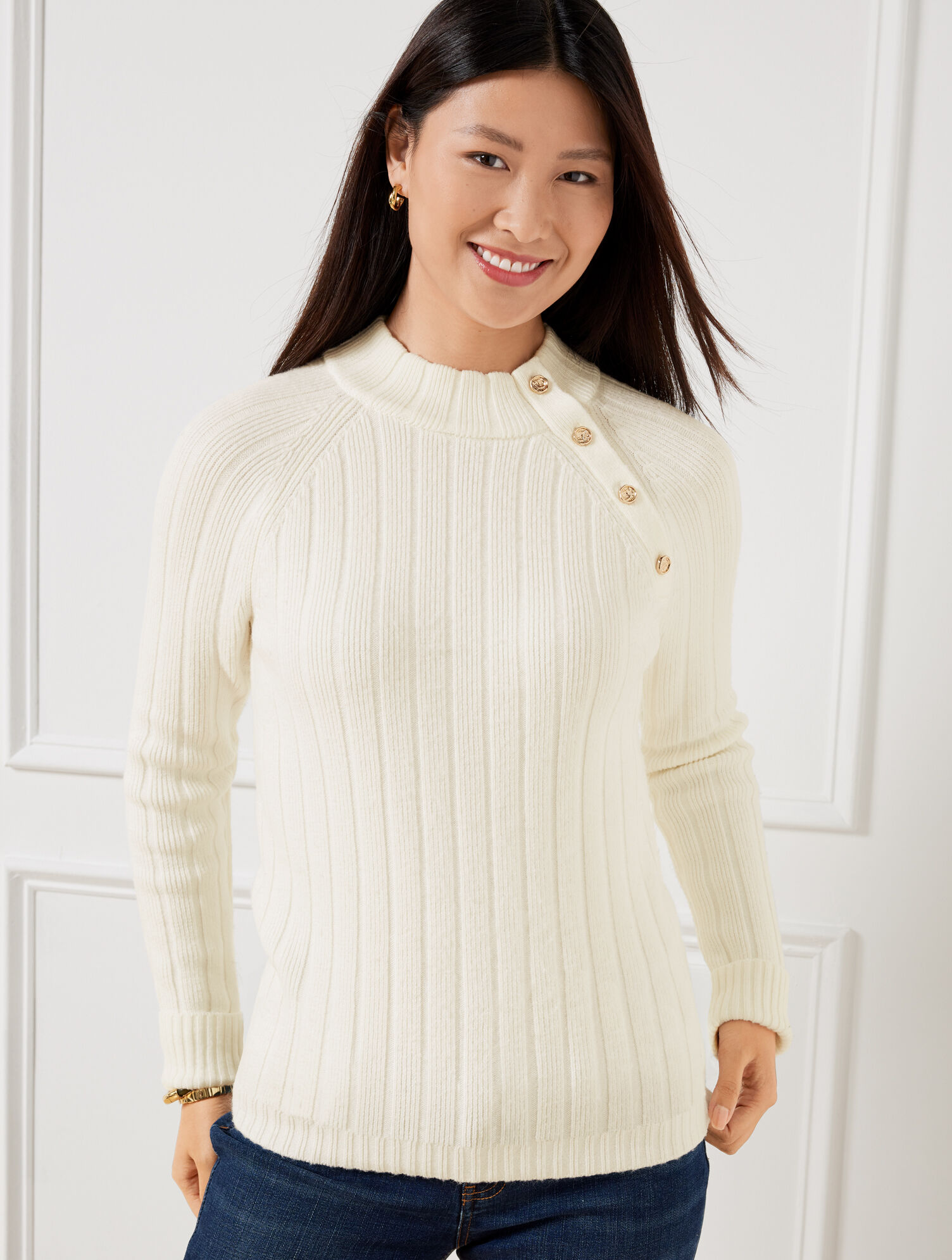 Ribbed Button Mockneck Sweater - image 3