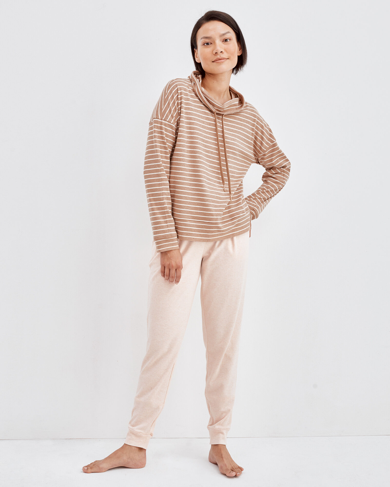 Organic Cotton Interlock Striped Funnel Neck Pullover | Haven Well Within