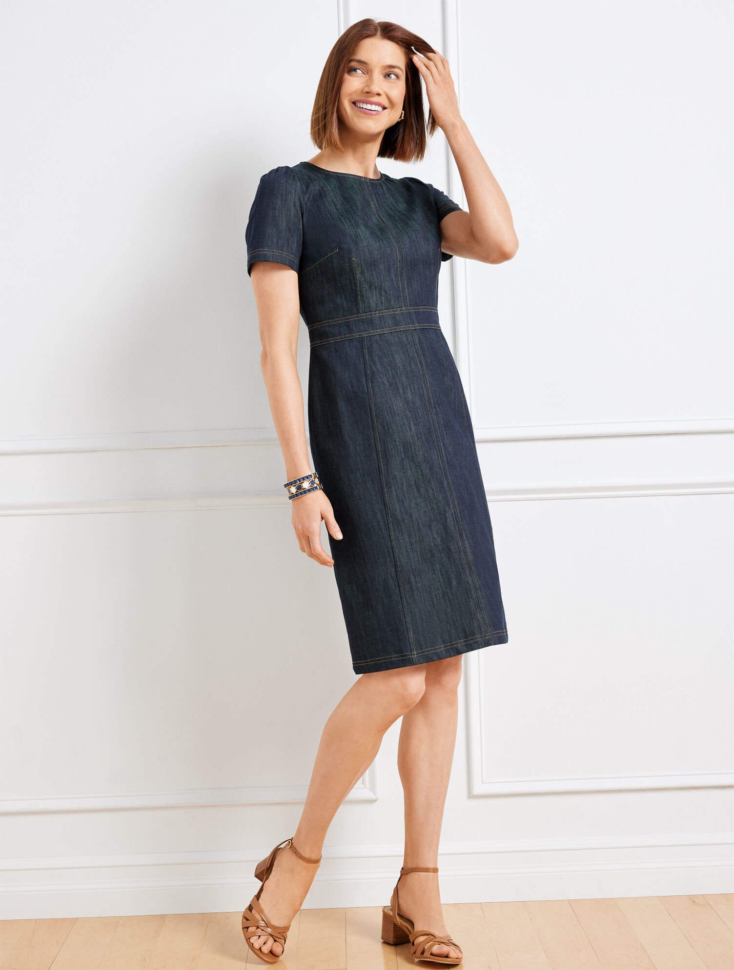 TALBOTS Women's Sleeveless Blue A-Line Knit Dress Size Petite 4P