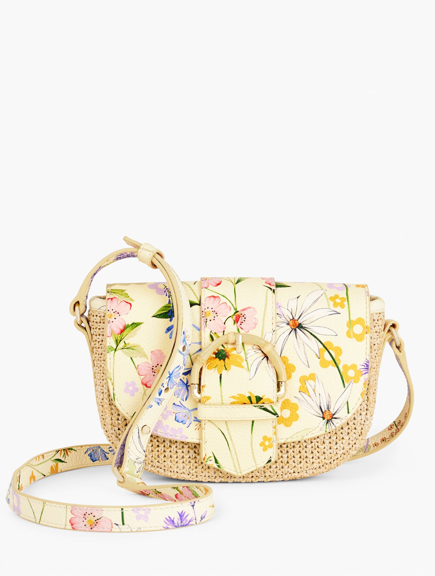 Chunky Straw Floral Crossbody Bag | Talbots