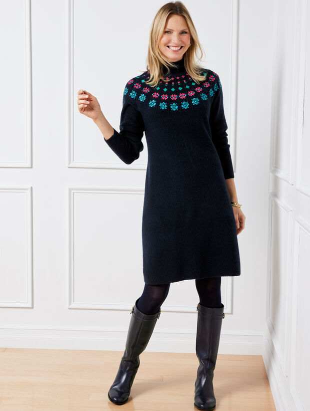 Embroidered Yoke Sweater Dress Talbots