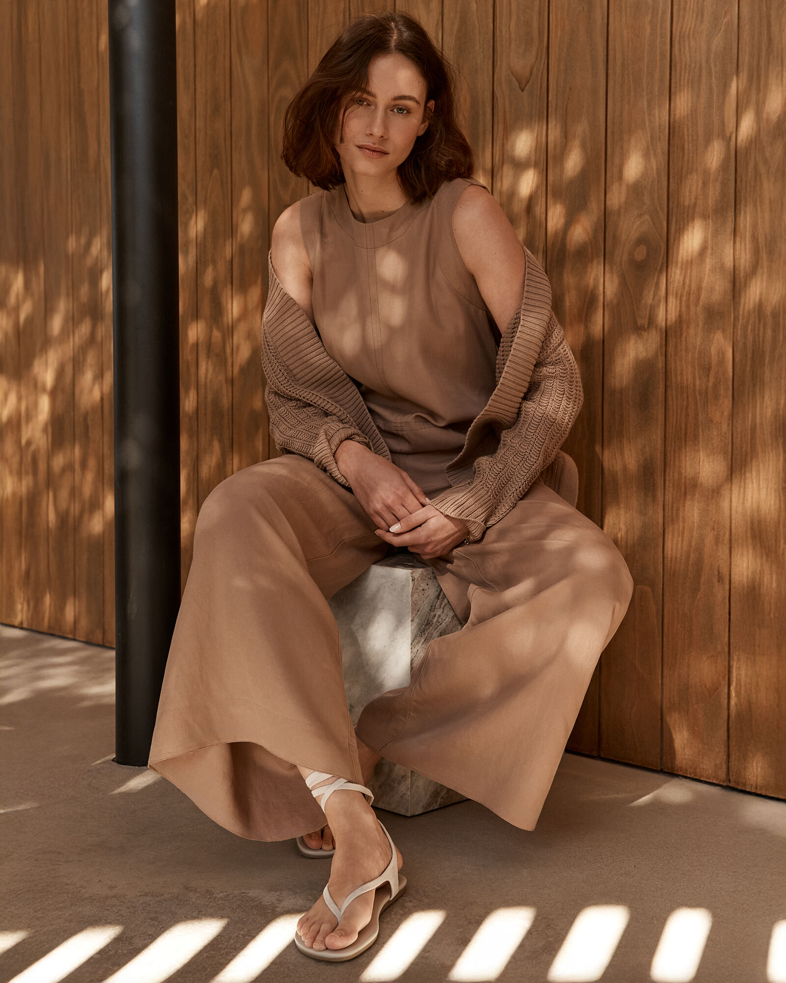 Linen Blend Wide Leg Jumpsuit