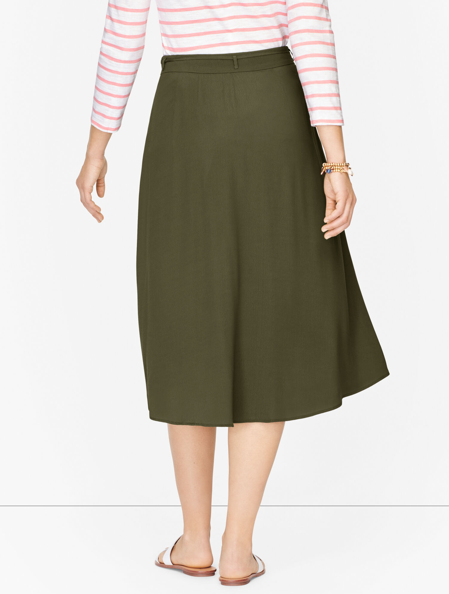 Wraparound Side Button Midi Skirt - Solid