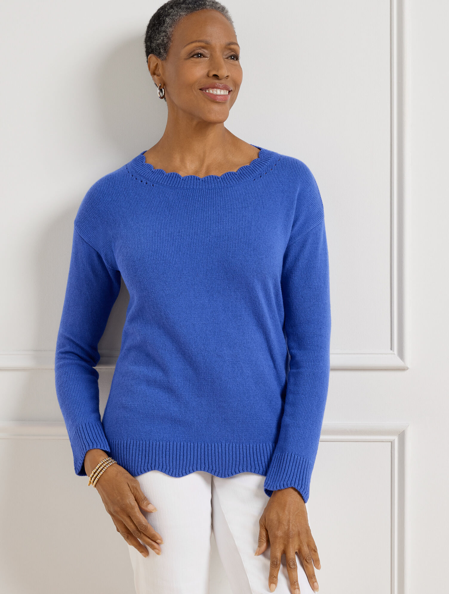 em. エムドット　Warm scallop pullover Scallop Detail Crewneck Pullover | Talbots