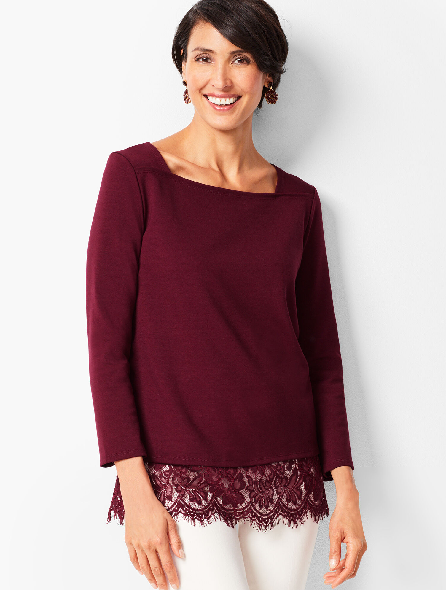 Square-Neck Lace-Hem Top | Talbots