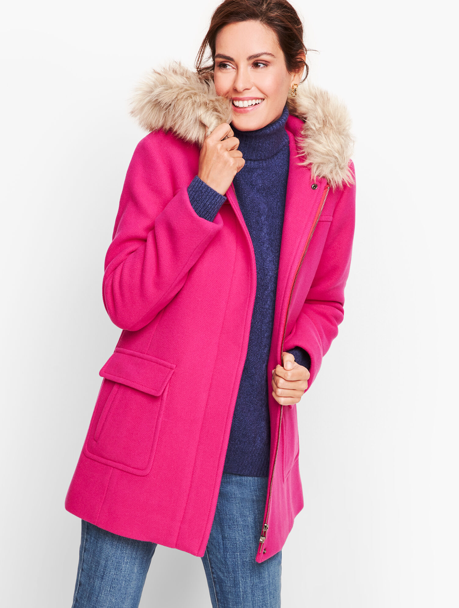 Wool Coat Jacket With Fur Cuffs Faux-Fur Trim Wool Jacket Albury