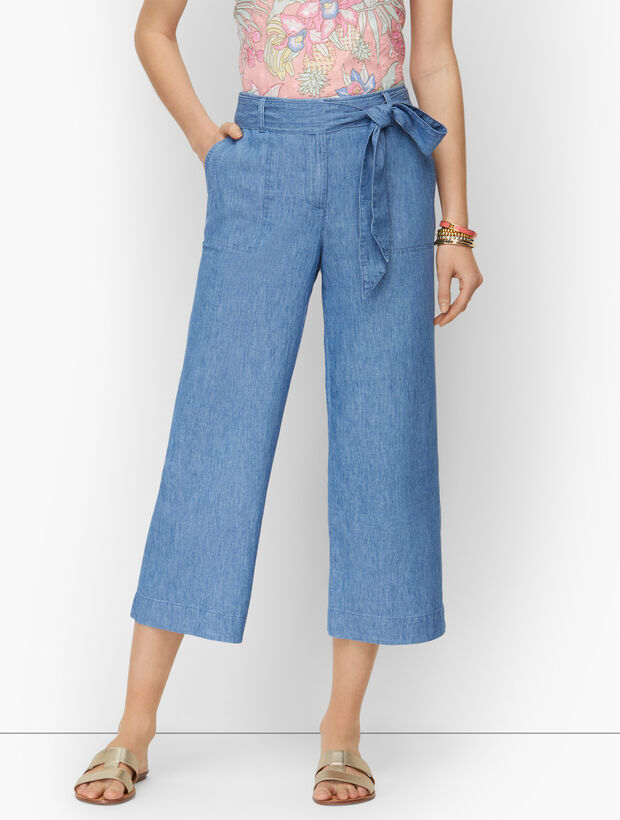 Tie Waist Crop Pants - Linen Chambray