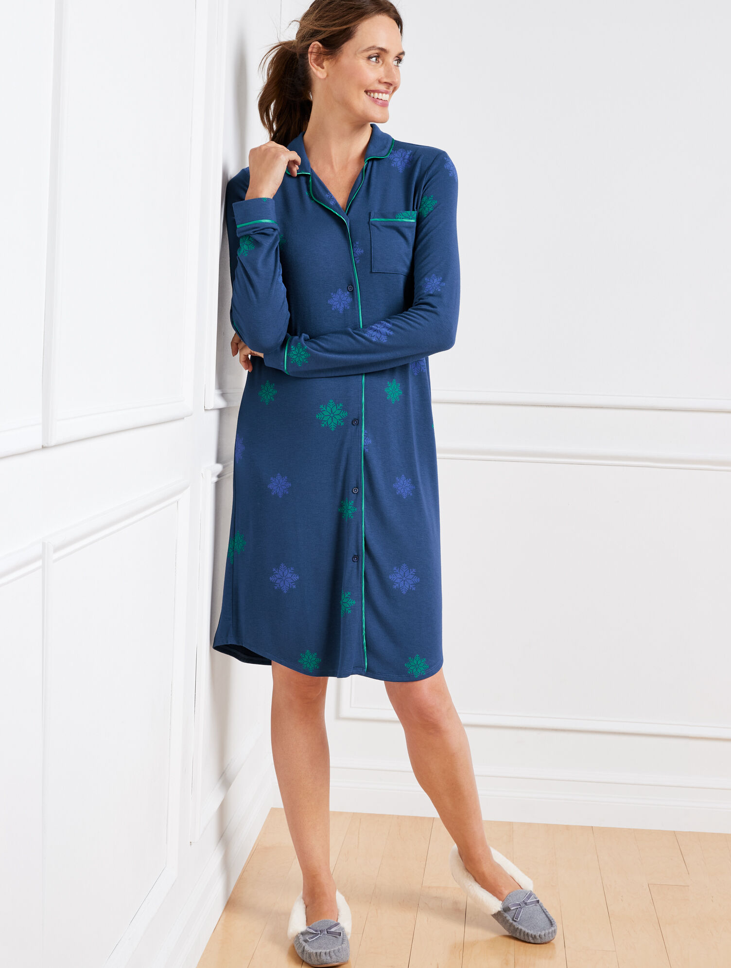 Jersey Sleep Shirt - Snowflake | Talbots