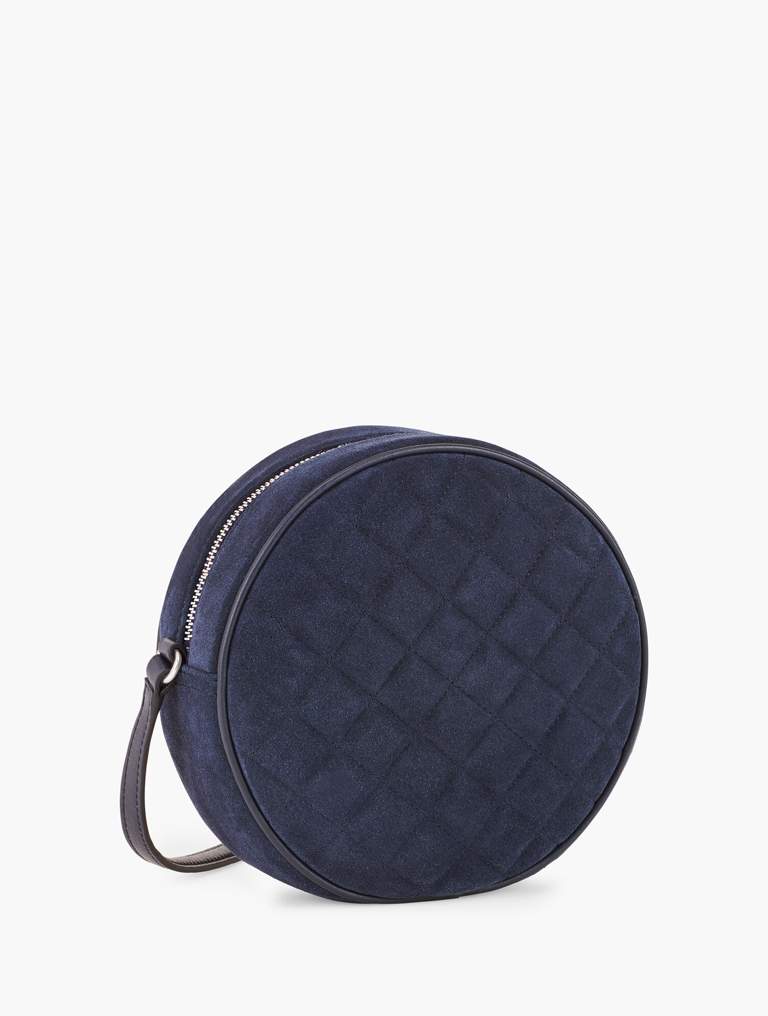Round Quilted Suede Crossbody Bag