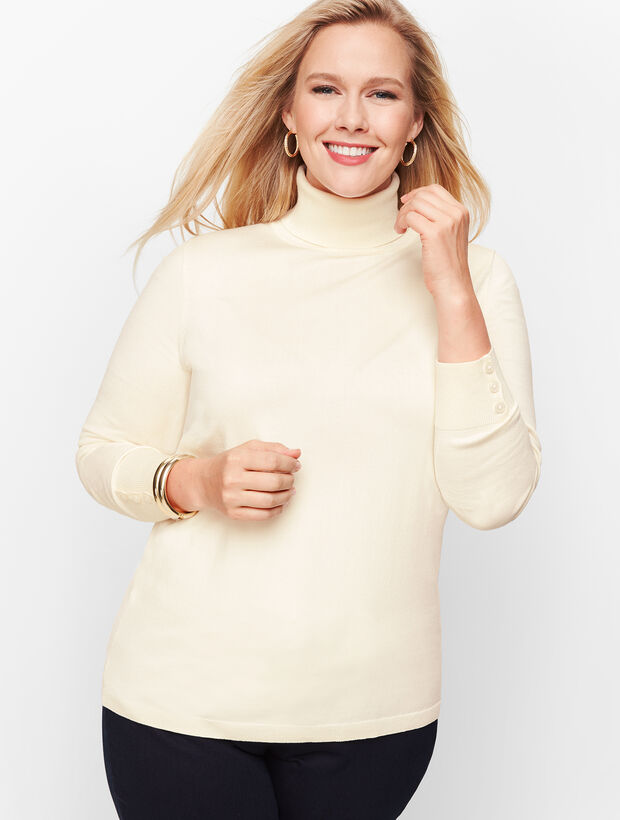 Button Cuff Turtleneck Sweater
