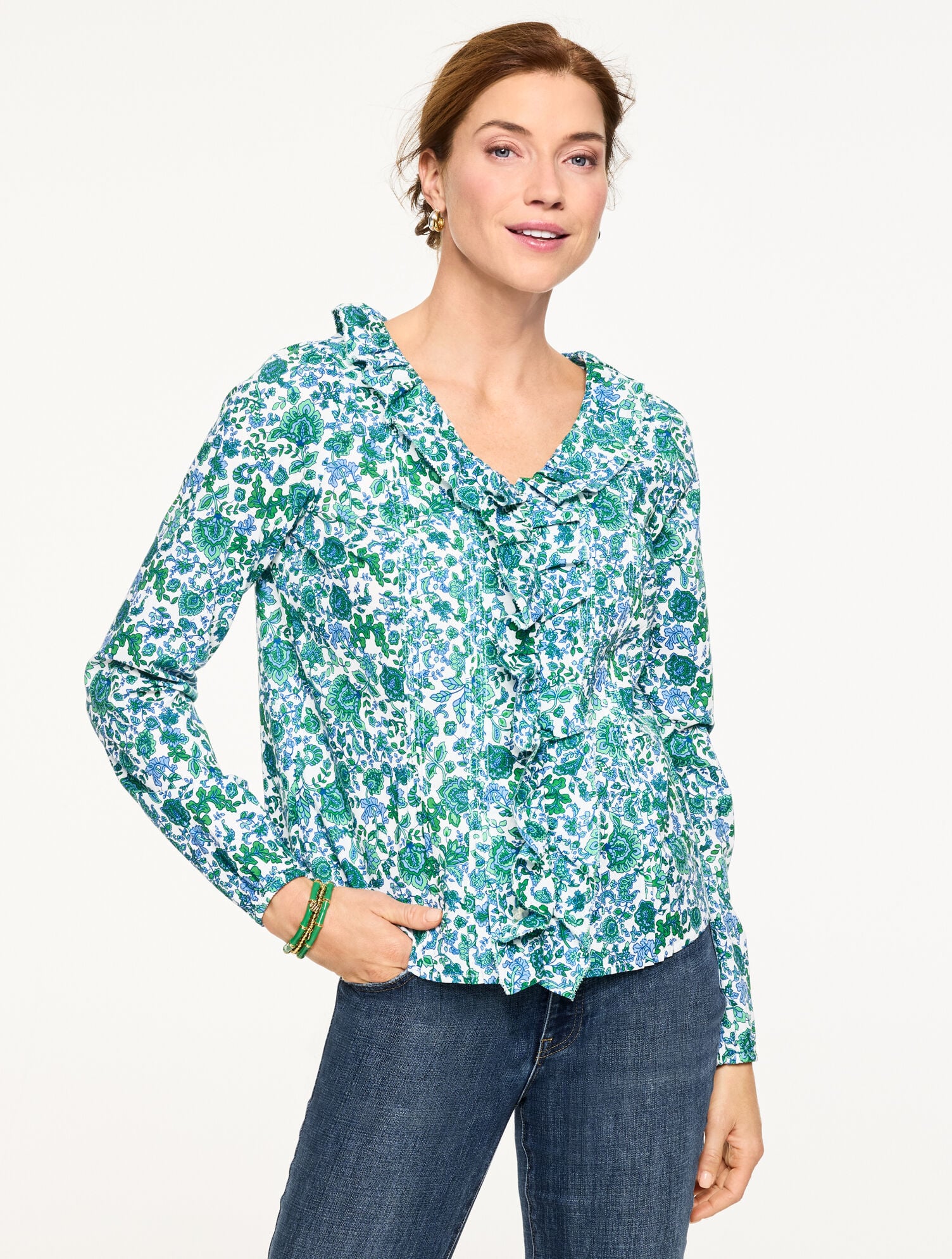 Pintuck Ruffle Top - Jumping Jacobean