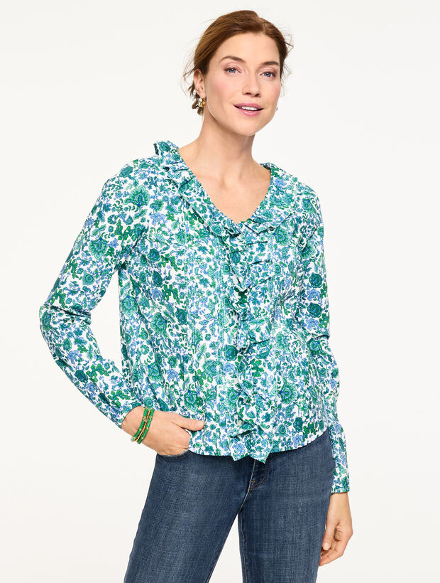 Pintuck Ruffle Top - Jumping Jacobean