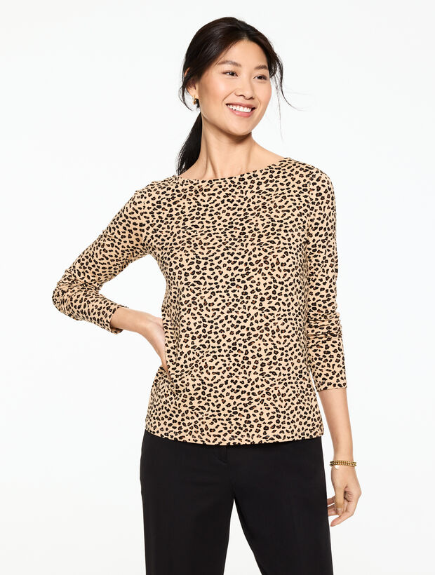Effortless Jersey Bateau Neck Top - Tricolor Cheetah