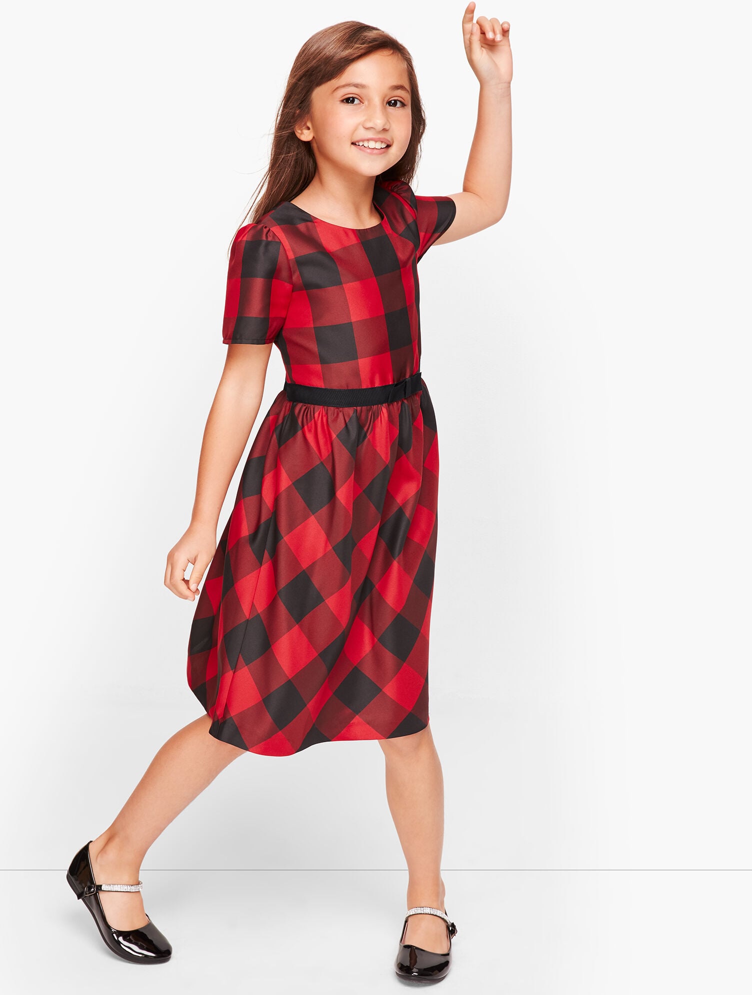 red plaid fit and flare dress Sail to Sable Red Plaid Long Sleeve Tunic Flare Dress Red Plaid / M main image 1