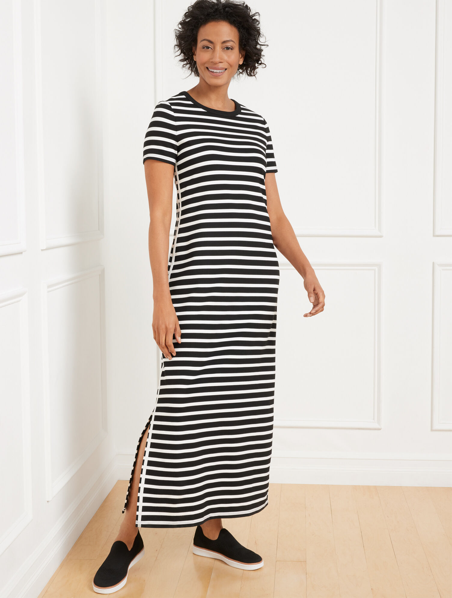 striped short sleeve maxi dress Cream/ Sage Striped Knit Short Sleeve Maxi Dress
