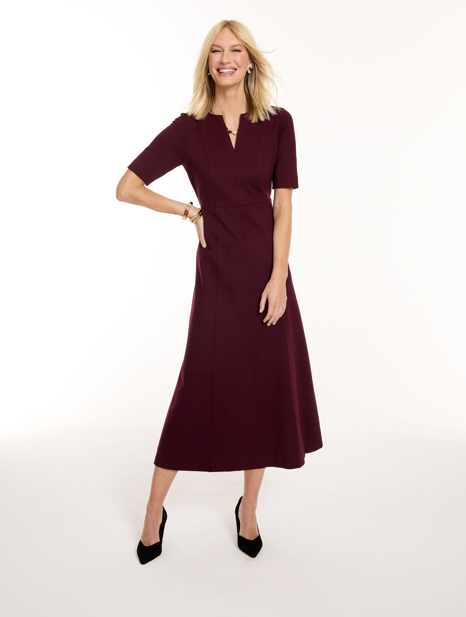 Polished Ponte Fit &amp; Flare Dress