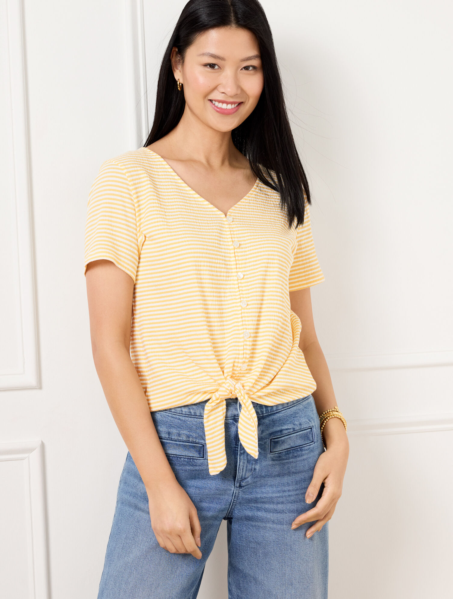 Textured Tie Front Top - Azalea Stripe - image 1