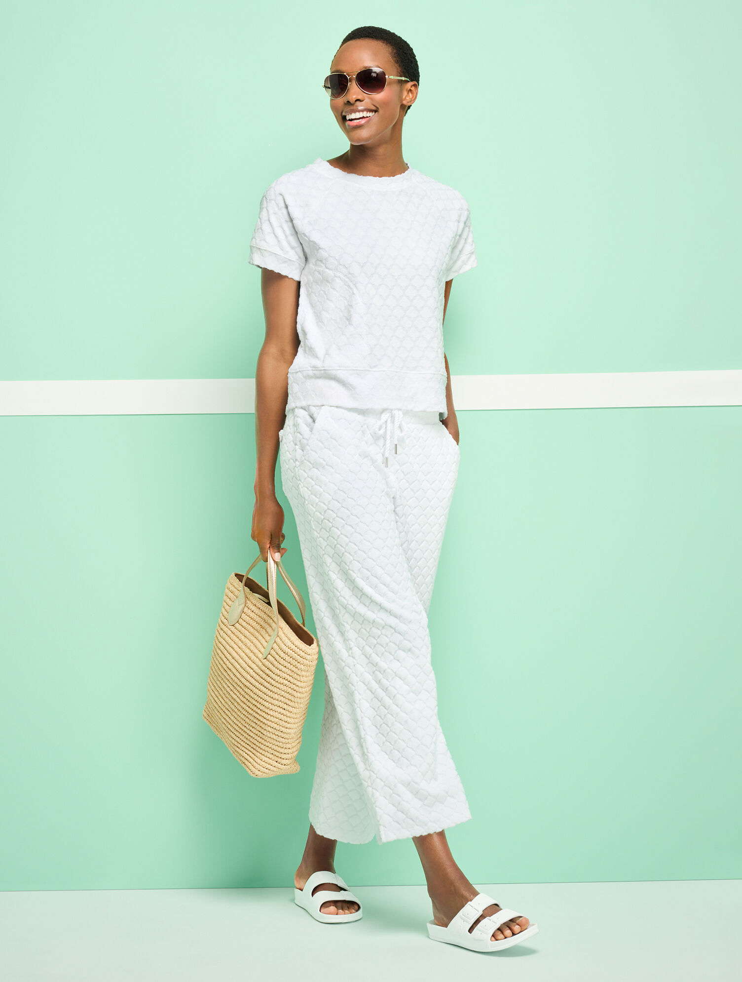 Wide Leg Towel Terry Pants - Seashell | Talbots