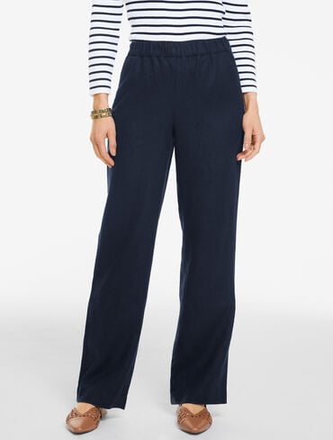 Washed Linen Wide Leg Pull-On Pants