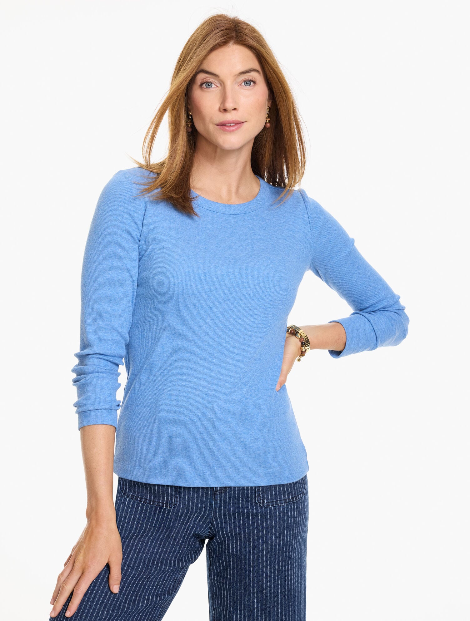 Ribbed Long Sleeve Crewneck Tee - Heathered