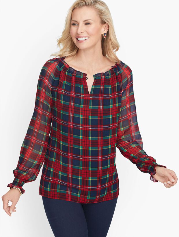 Feminine Smock Top - Plaid