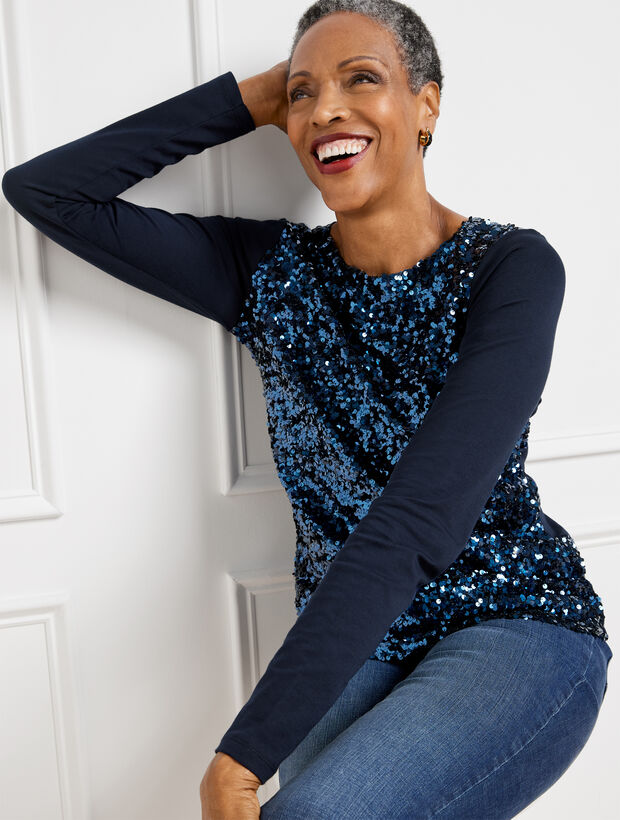 Sequin Detail Crewneck Top