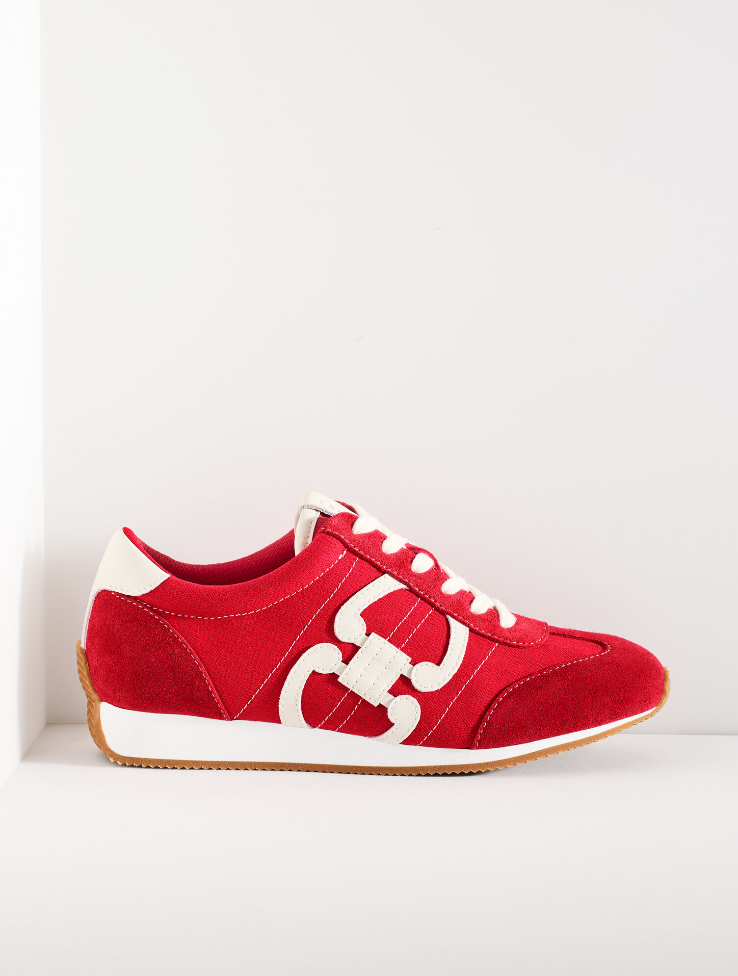 Alex Status Herringbone Suede Sneakers - Red Pop