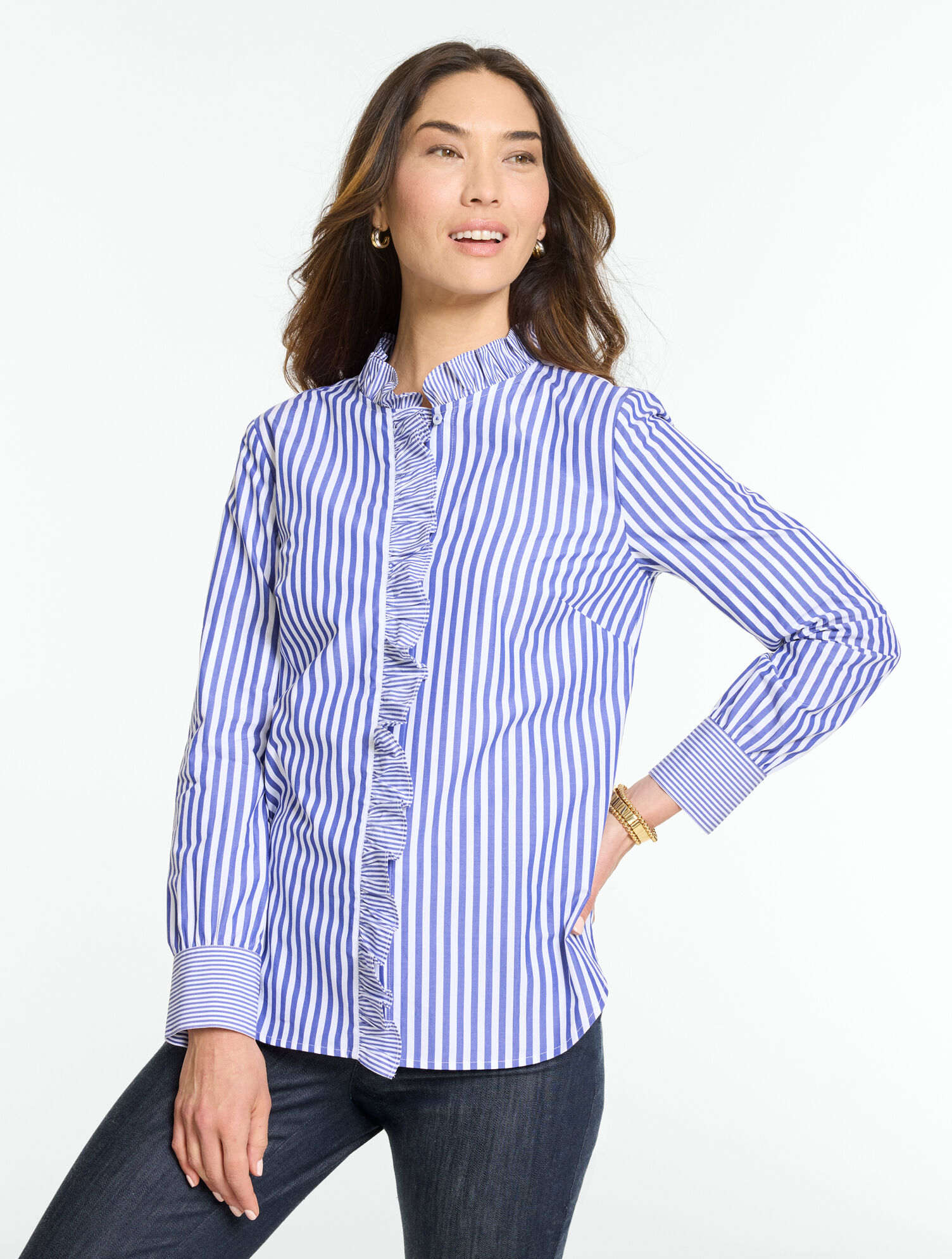 Poplin Ruffle Top - Mixed Stripe