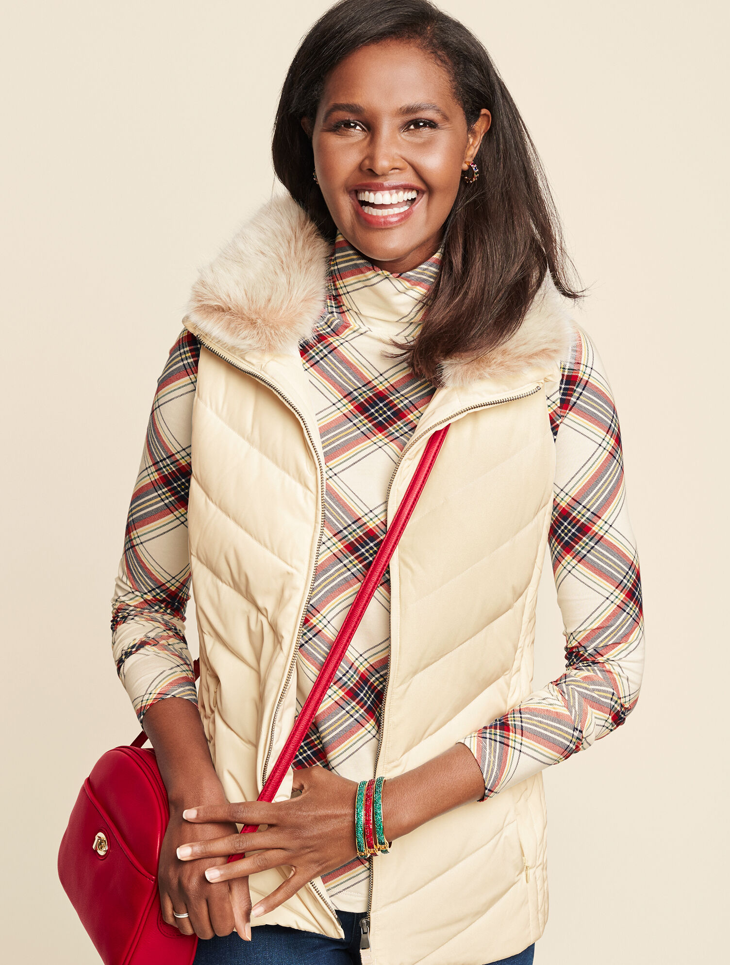 Faux Fur Collar Down Puffer Vest - Solid | Talbots