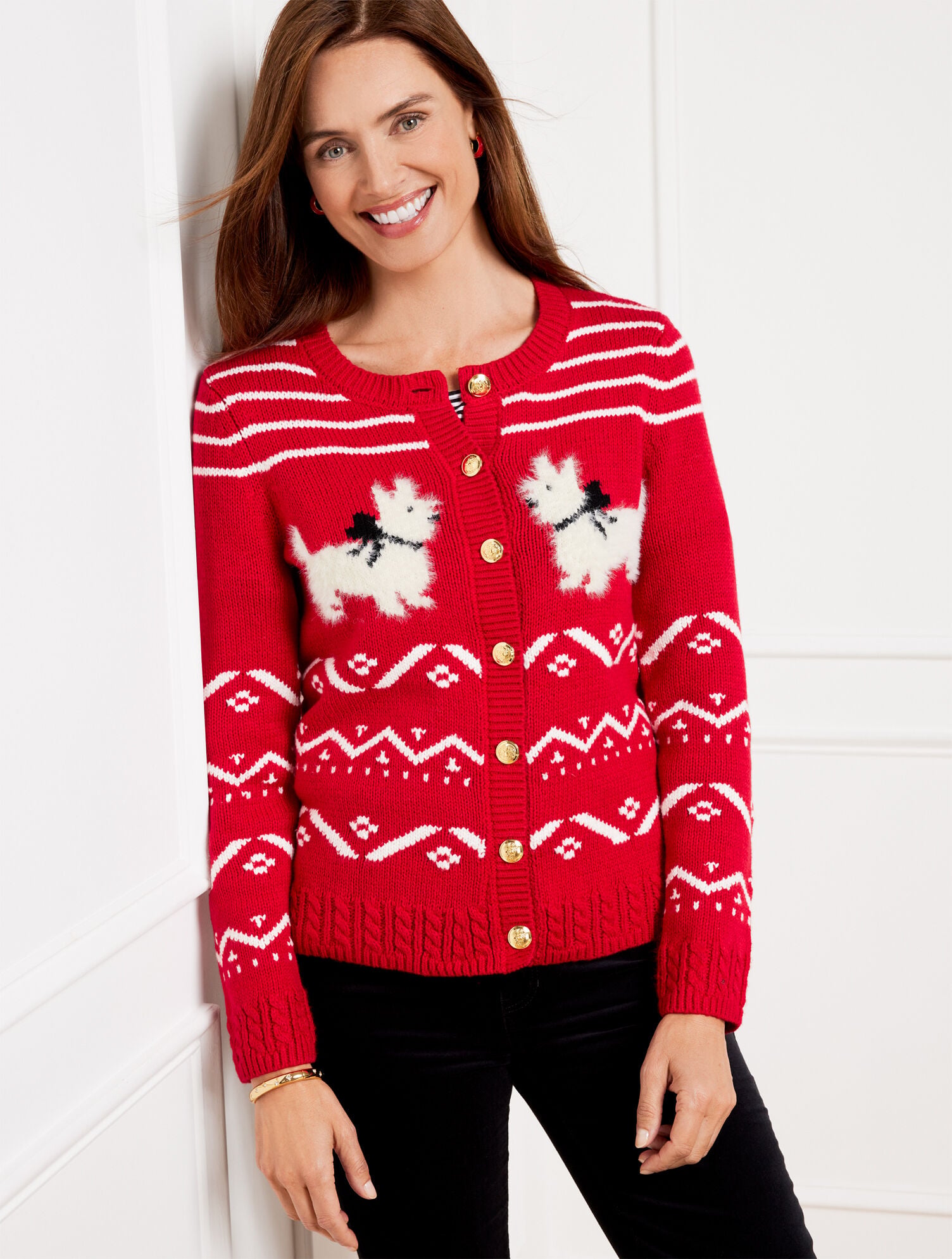 Crewneck Cardigan - Scottie Dog Fair Isle | Talbots