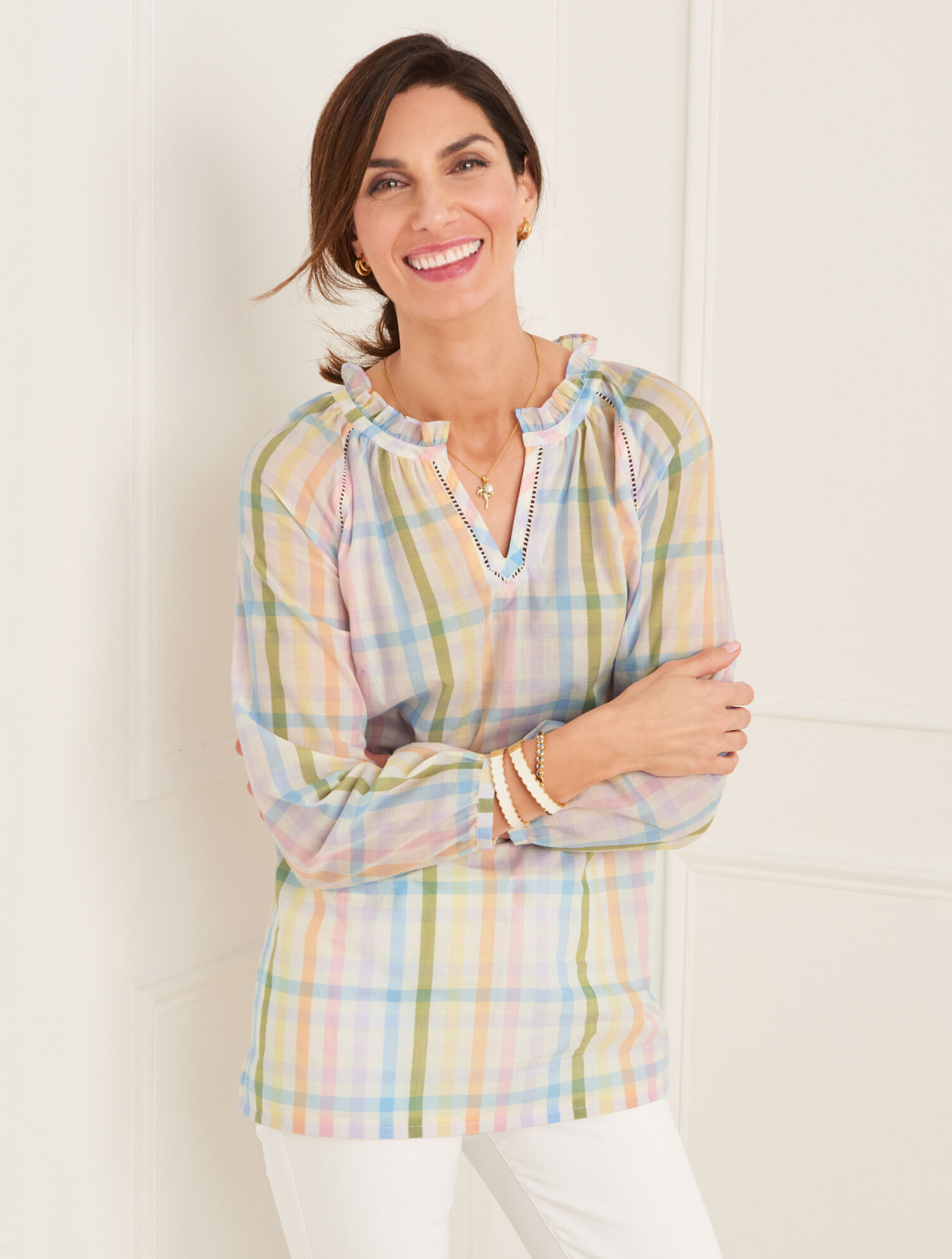 Talbots Tunic Ruffle Tunic - Rainbow Plaid | Talbots
