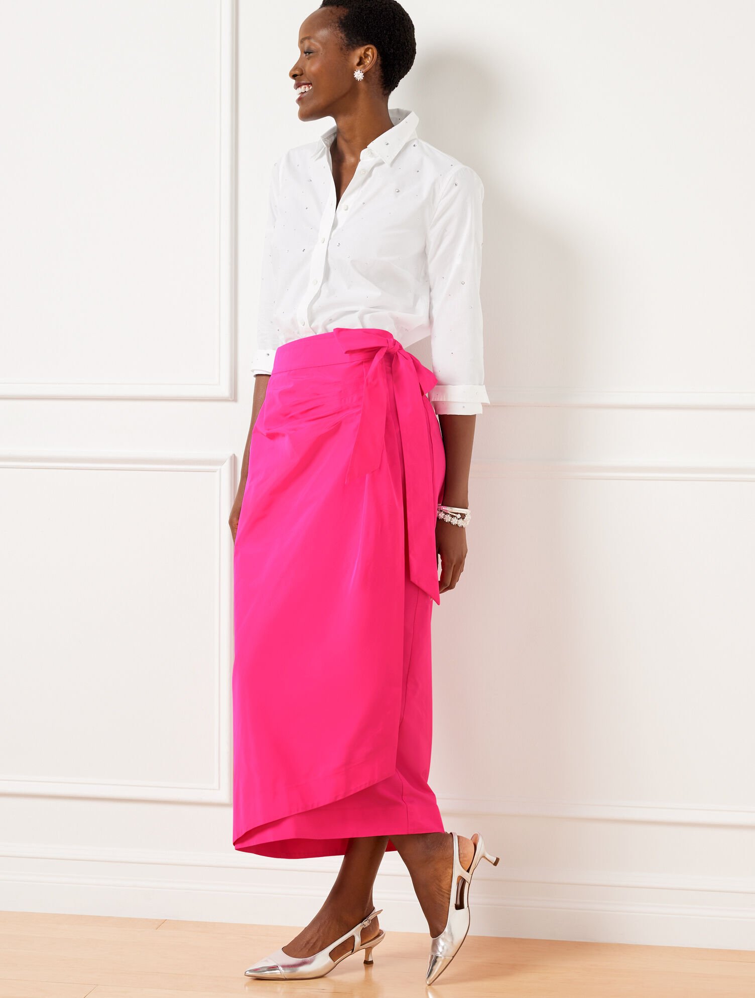 【なおっぺ】ENFOLD TAFFETA SKIRT DRESS 38 Taffeta Draped Maxi Skirt | Talbots