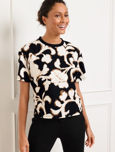 Lightweight Woven Stretch Boxy Tee - Blurred Floral