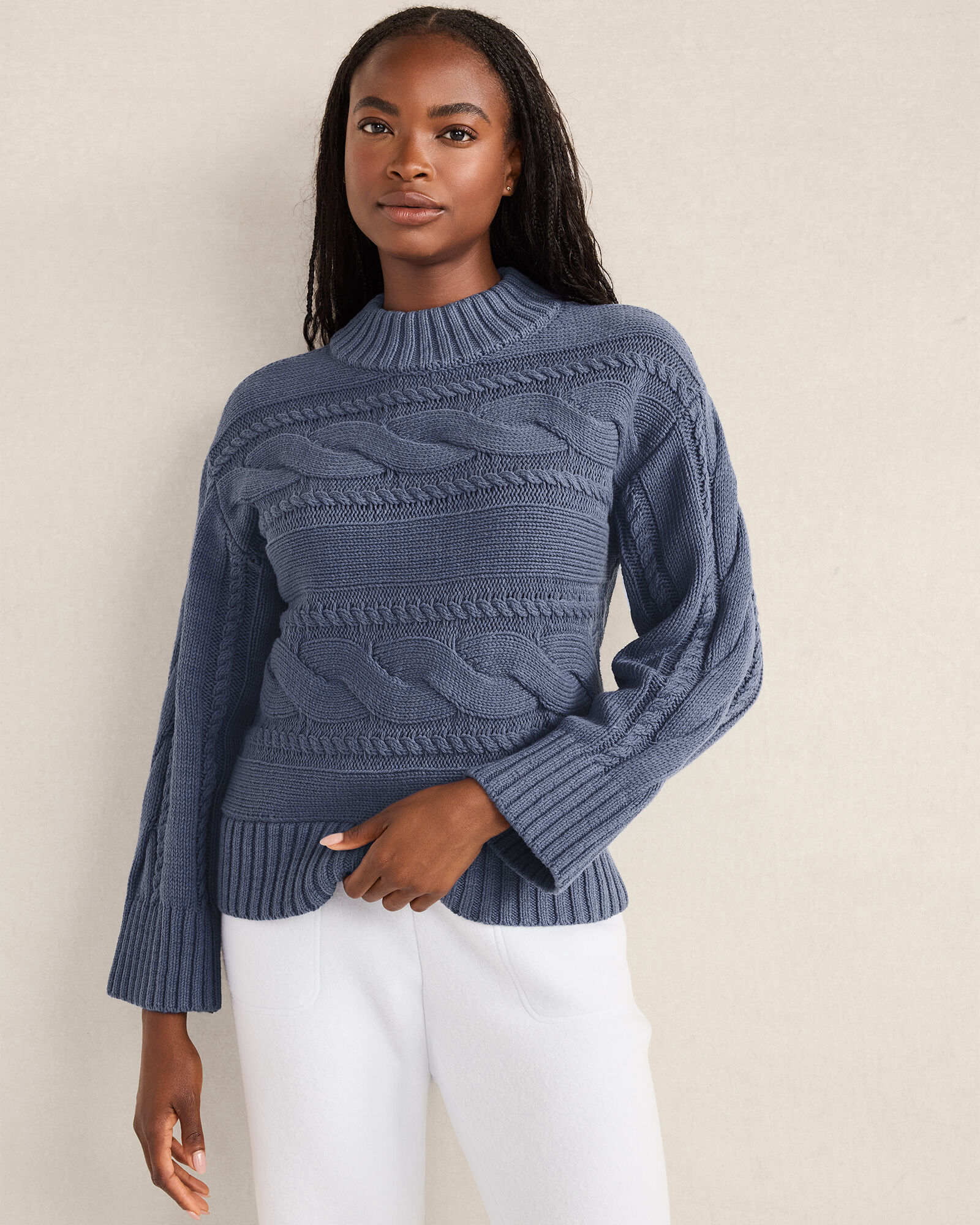 Cotton Blend Horizontal Cable Sweater - image 2